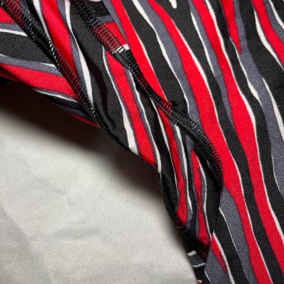 K-Deer Leggings Womens Large Red/Black/White Stripe High Waisted Rise Stretch - Picture 5 of 6